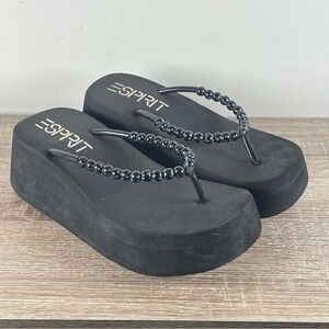 Y2K Esprit Beaded Platform Flip Flops Wedge Thong Sandals
